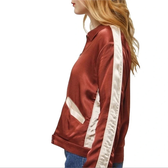 Anthropologie Capulet Souriez Brown Satin Bomber Jacket Size Small NWT - Picture 10 of 10